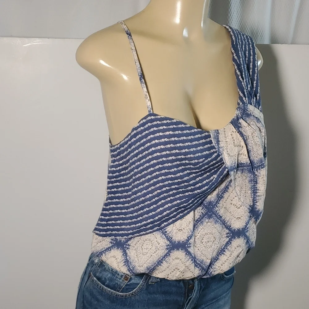Free People Indigo Call On Me Tank Size S Blue and Cream Blouse